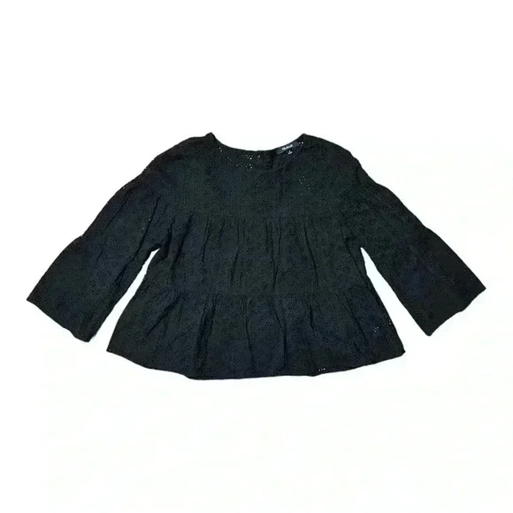 Madewell Eyelet Tiered Button-Back Top bell sleeve Medium - Picture 3 of 8
